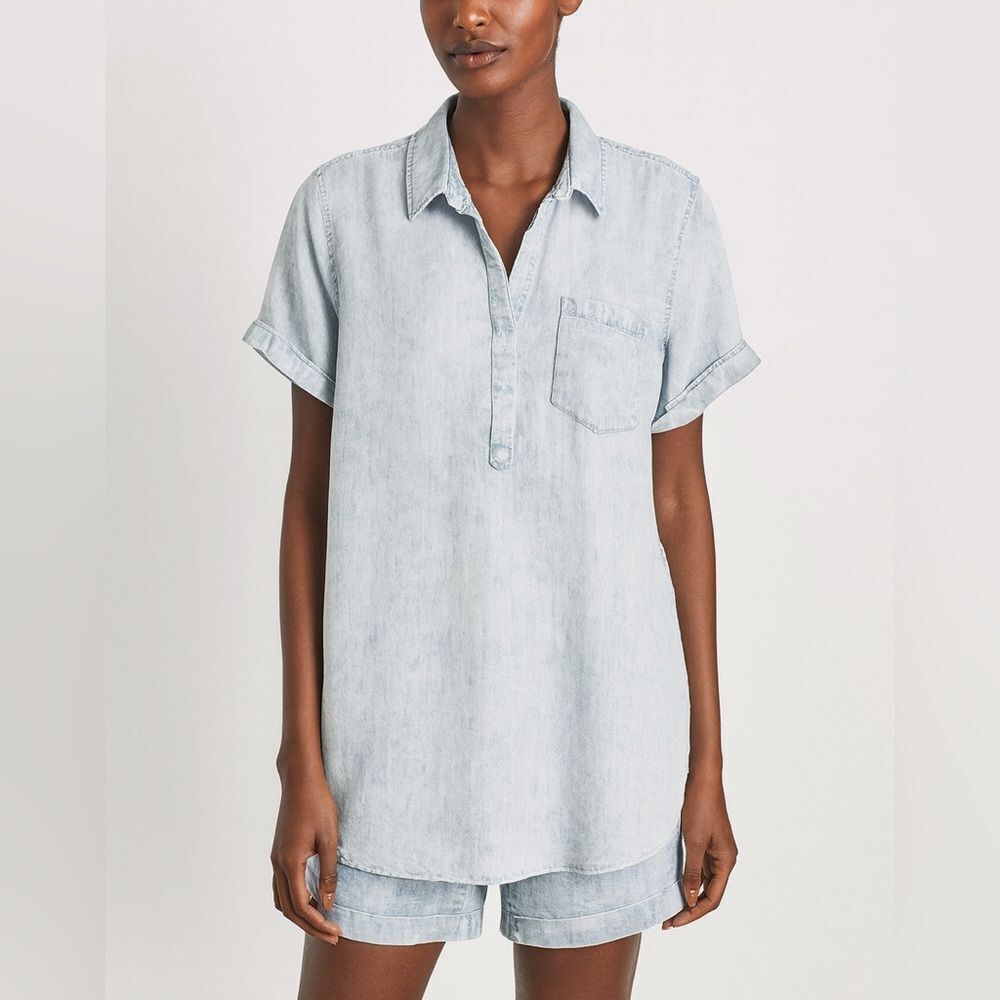 Rails Chambray Denim Short Sleeve Tunic Top Light Wash Size L